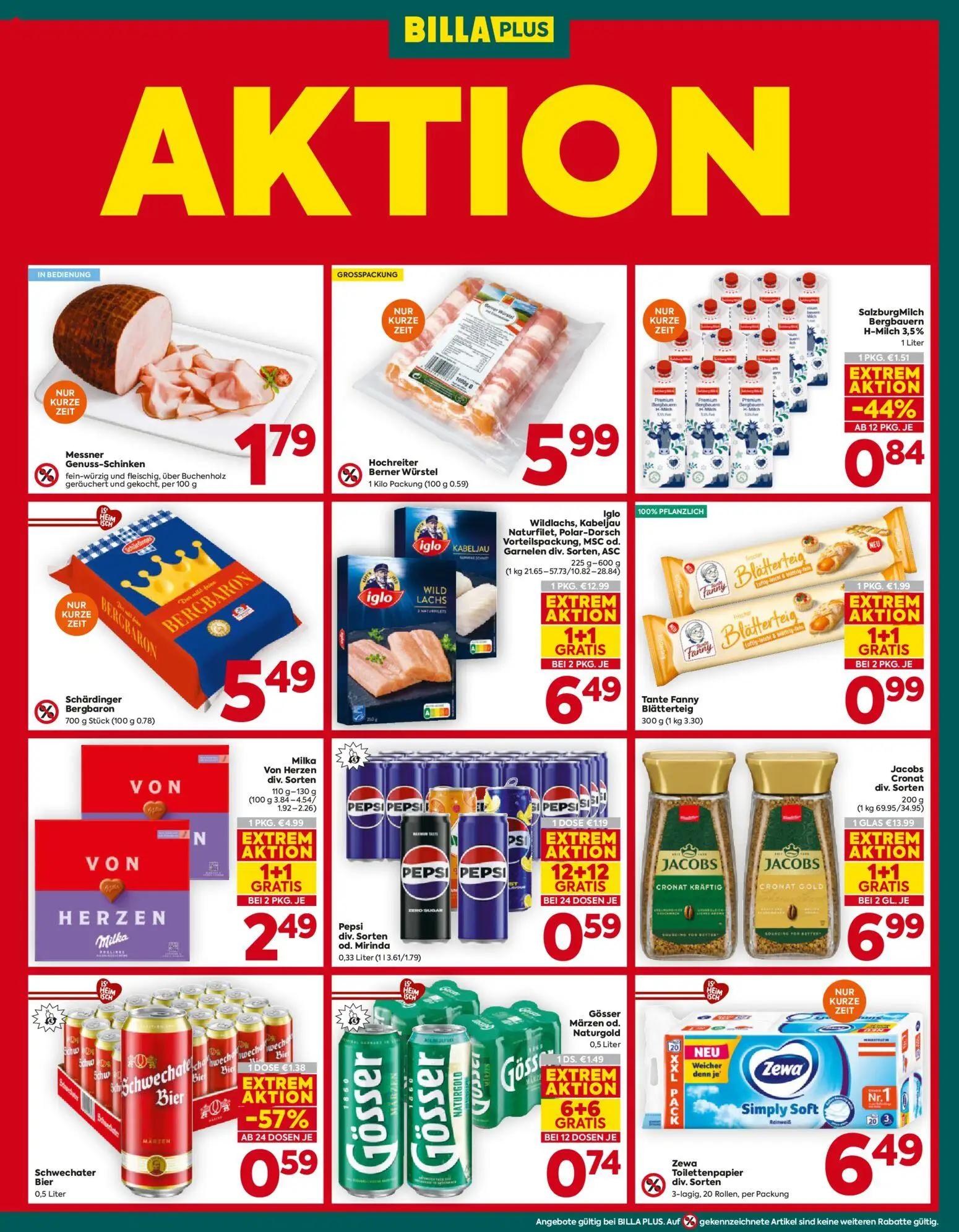 Billa Plus Prospekt, Seite 5 von 16 — Jacobs Cronat div. Sorten, Iglo Wildlachs, Kabeljau Naturfilet, Polar-Dorsch Vorteilsp…