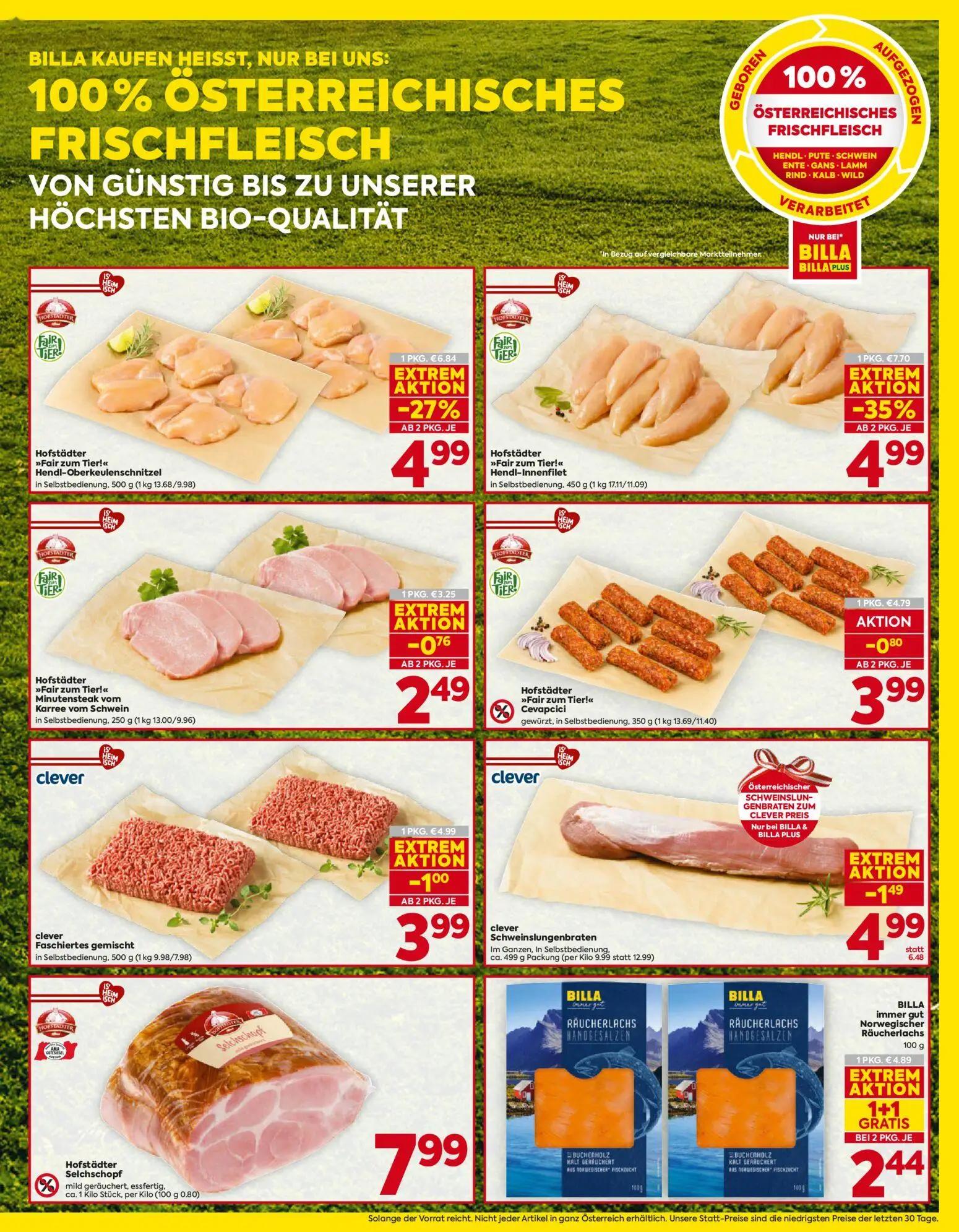 Billa Prospekt, Seite 5 von 16 — Hendl-Innenfilet, Norwegischer Räucherlachs, Hendl-Oberkeulenschnitzel
