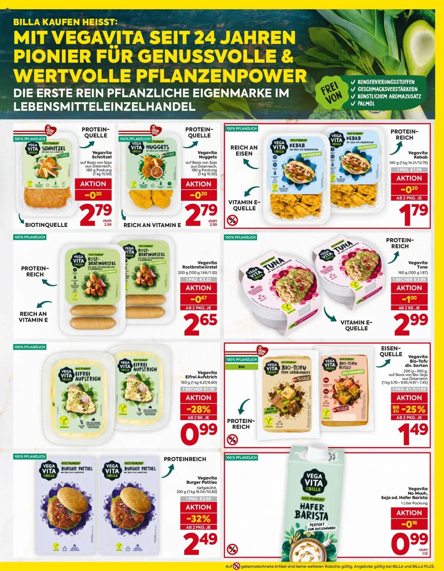Billa Prospekt, Seite 7 von 16 — Vegavita Burger Patties, Vegavita Tuna, Vegavita Rostbratwürstel