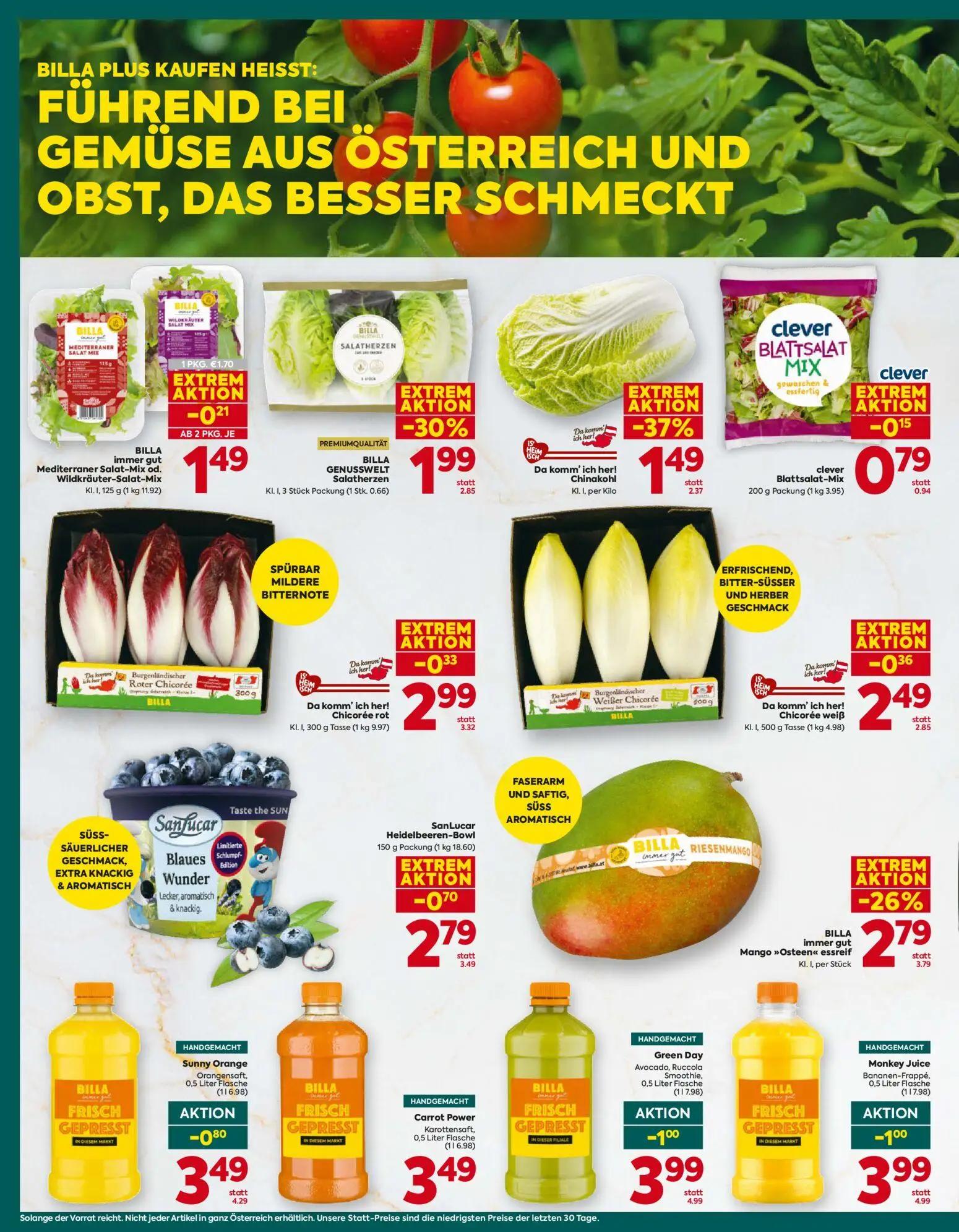 Billa Plus Prospekt, Seite 8 von 16 — BILLA Mango »Osteen« essreif, BILLA FRISCH GEPRESST Green Day Avocado, Ruccola Smoothi…
