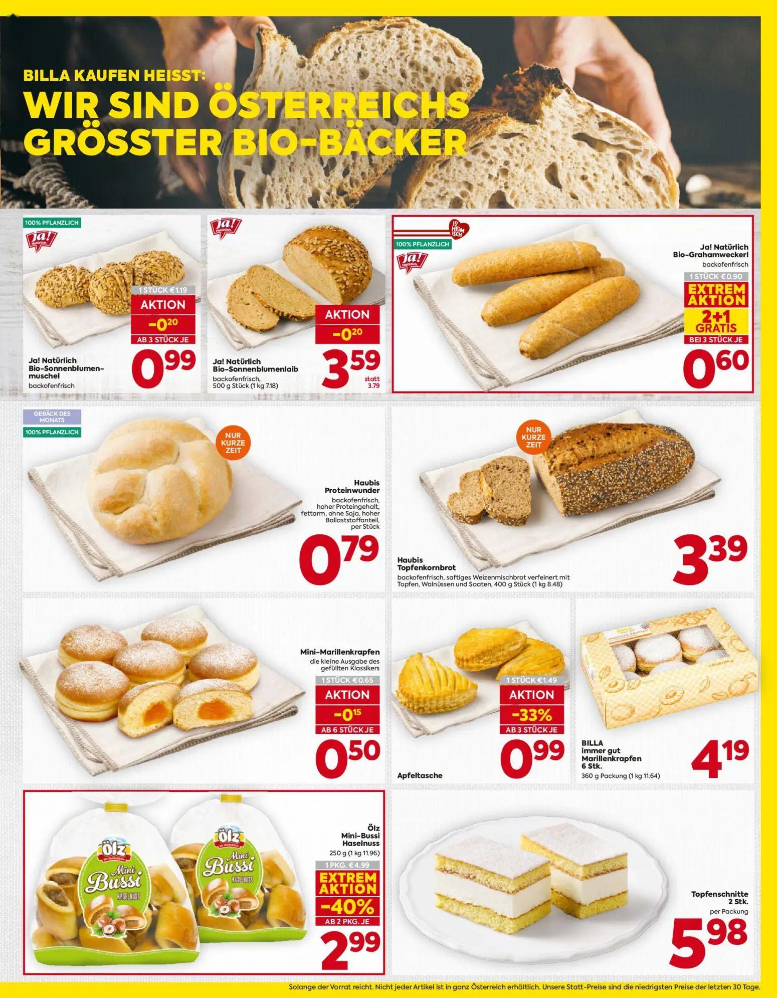 Billa Prospekt, Seite 9 von 16 — Ölz Mini-Bussi Haselnuss, Apfeltasche, Ja! Natürlich Bio-Grahamweckerl backofenfrisch