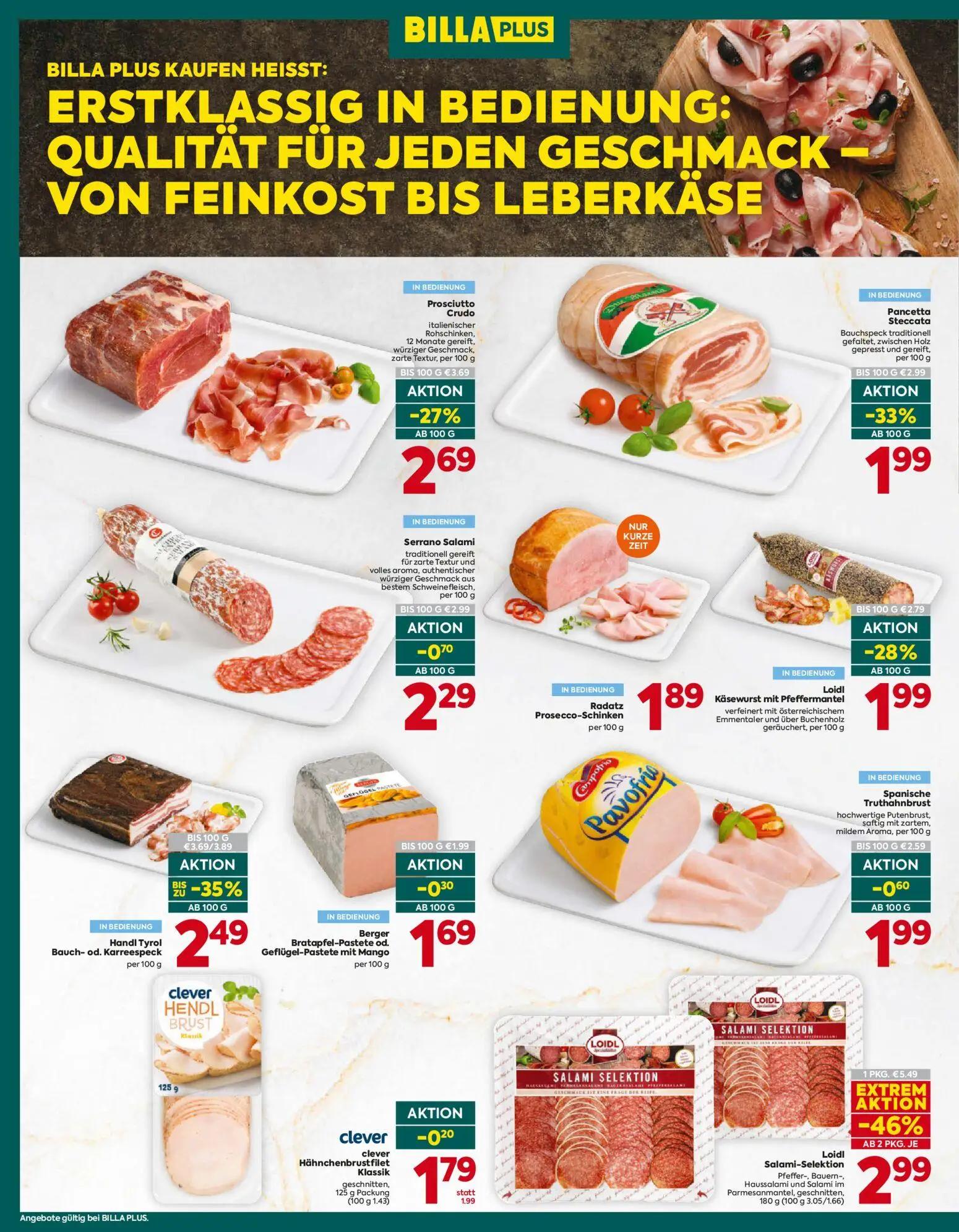 Billa Plus Prospekt, Seite 10 von 16 — Loidl Salami-Selektion, Handl Tyrol Bauch-od. Karreespeck, Prosciutto Crudo