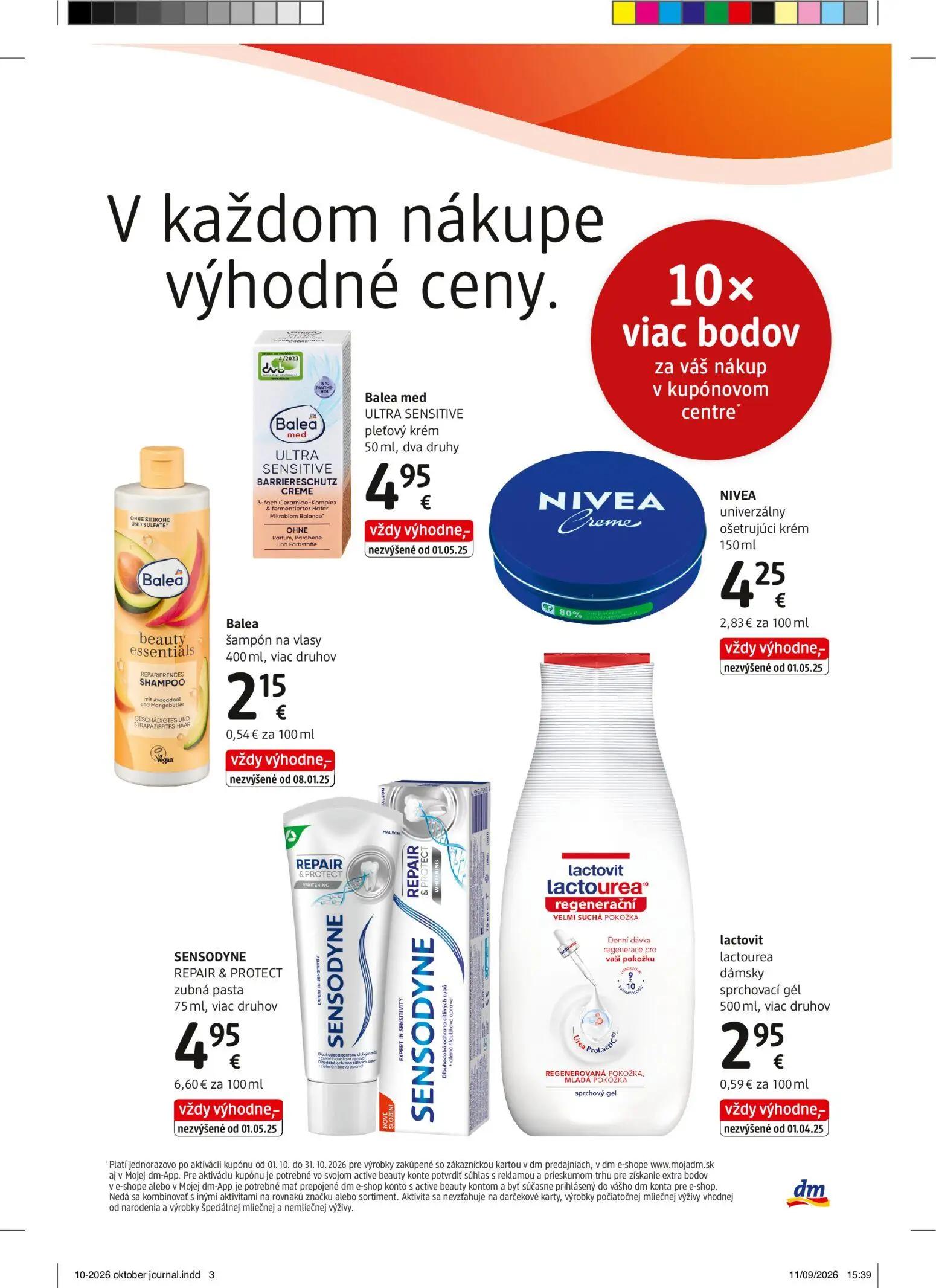 DM Drogerie leták, strana 3 z 32 — Balea med ULTRA SENSITIVE pleťový krém, NIVEA univerzálny ošetrujúci krém, Balea šampón n…