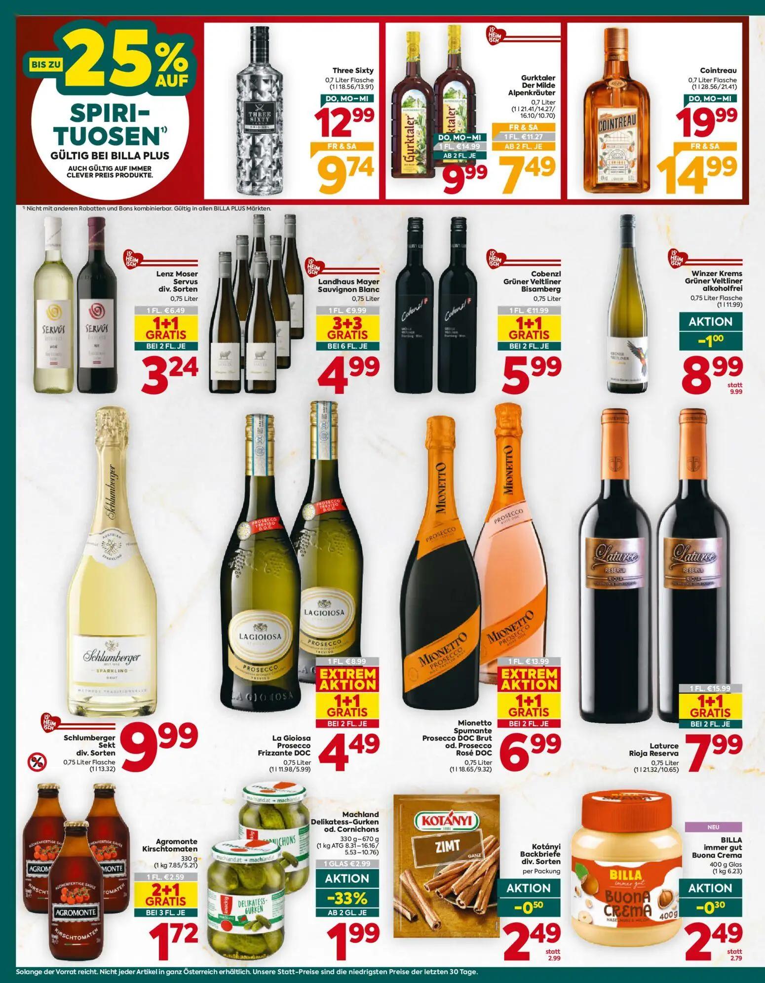 Billa Plus Prospekt, Seite 12 von 16 — Laturce Rioja Reserva, Mionetto Spumante Prosecco DOC Brut od. Prosecco Rosé DOC, Cob…