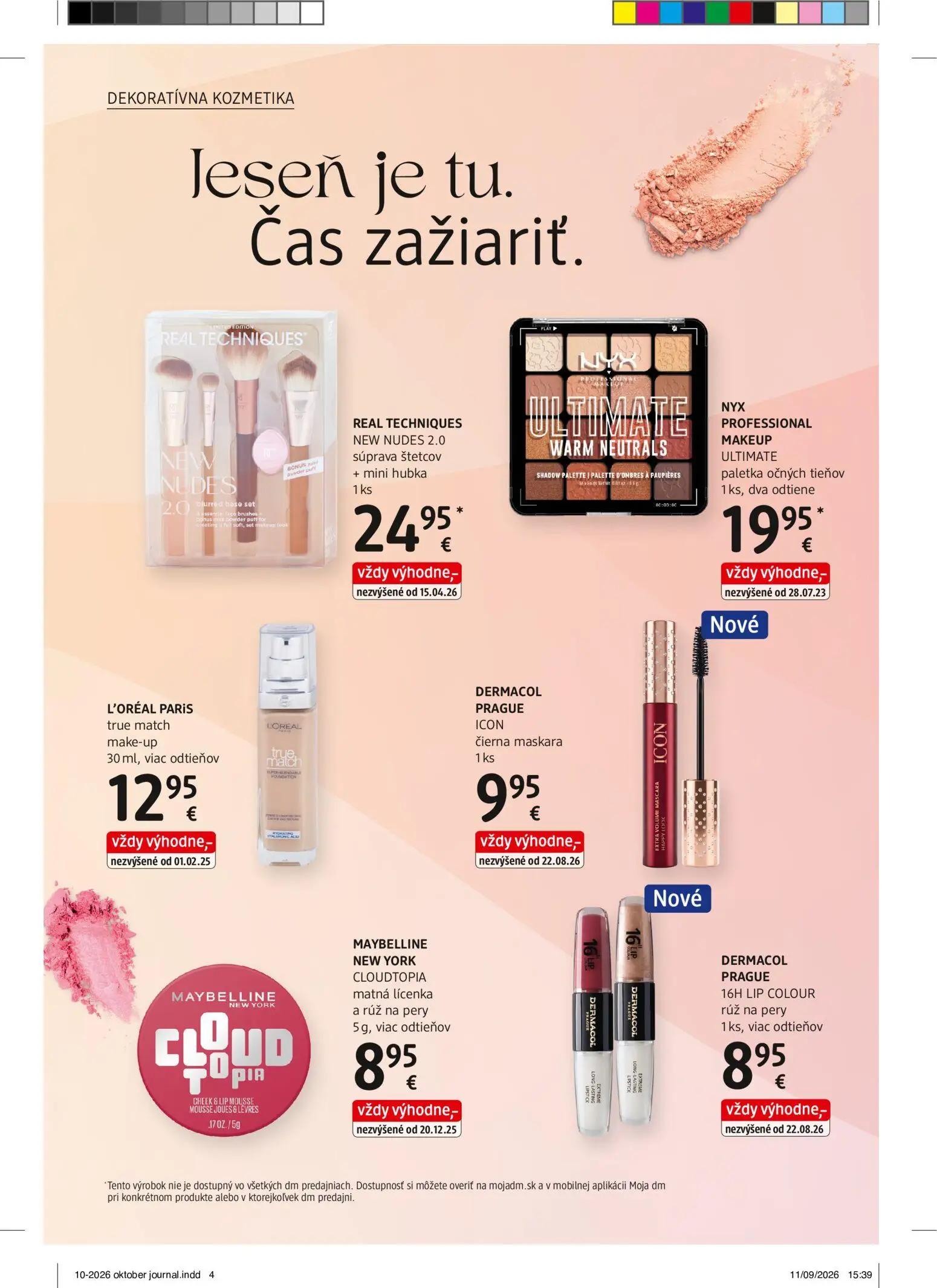 DM Drogerie leták, strana 4 z 32 — REAL TECHNIQUES NEW NUDES 2.0 súprava štetcov + mini hubka, NYX PROFESSIONAL MAKEUP ULTIM…