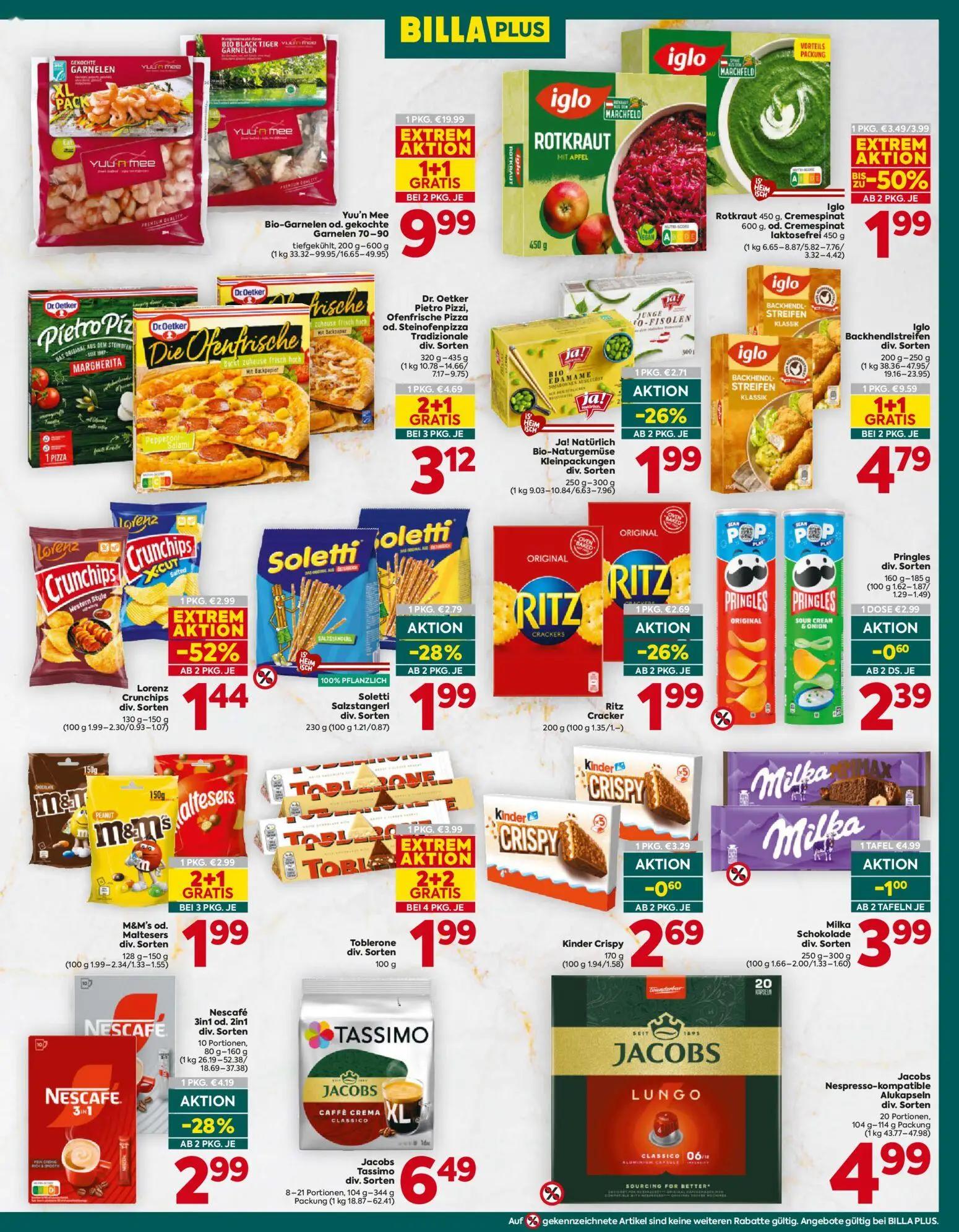 Billa Plus Prospekt, Seite 13 von 16 — Yuu'n Mee Bio-Garnelen od. gekochte Garnelen 70-90, Iglo Backhendistreifen div. Sorte…