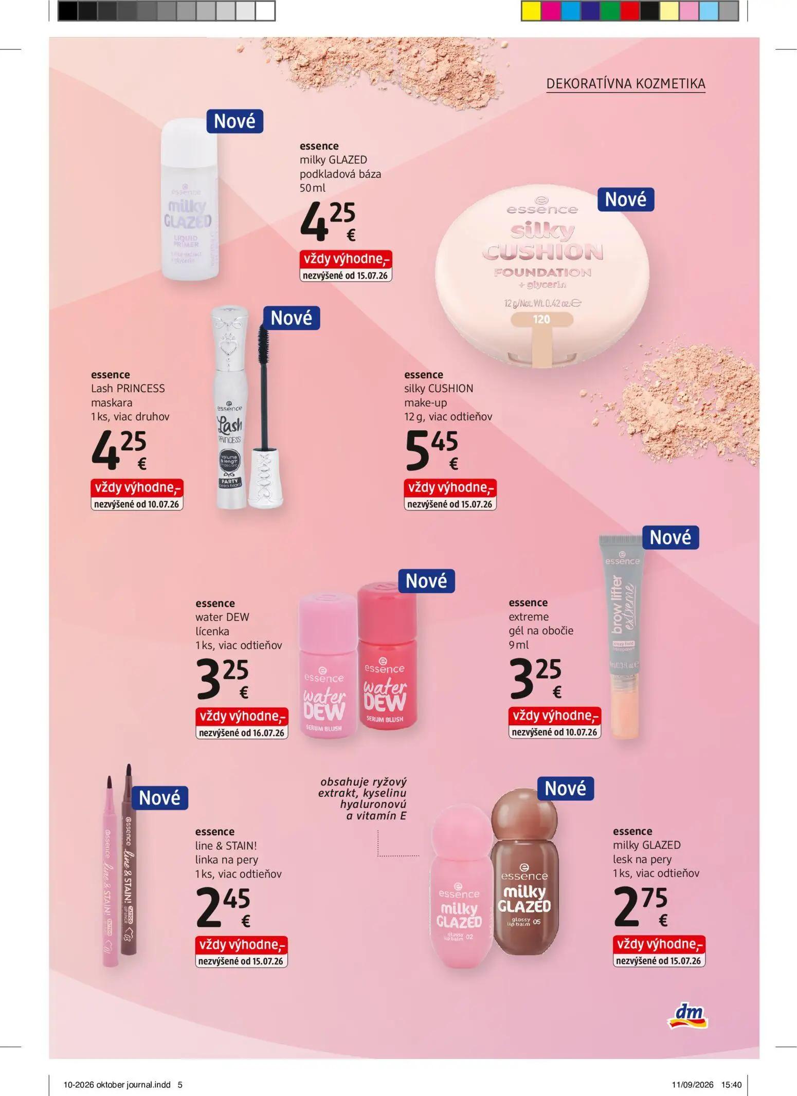 DM Drogerie leták, strana 5 z 32 — milky GLAZED podkladová báza, silky CUSHION make-up, Lash PRINCESS maskara