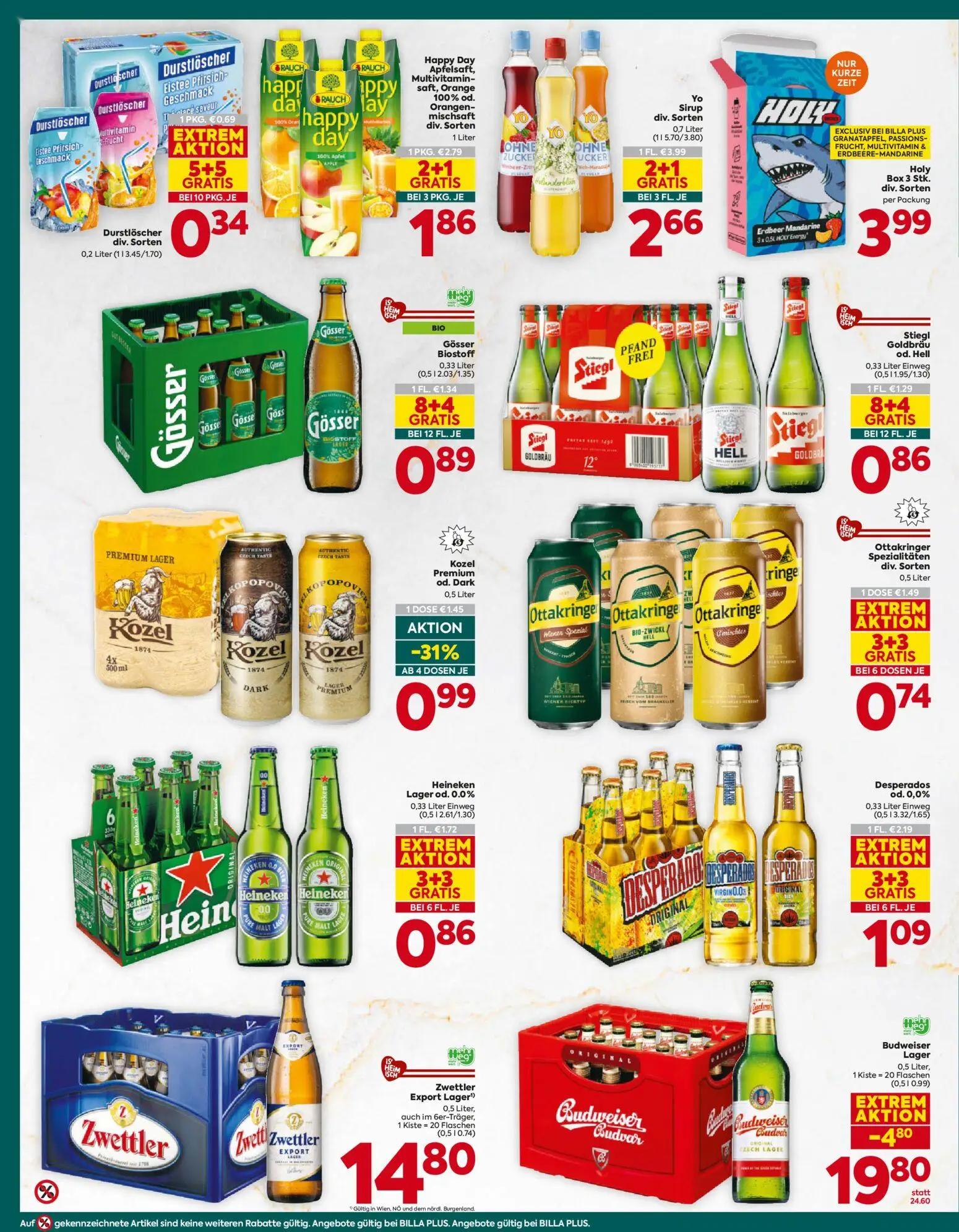 Billa Plus Prospekt, Seite 14 von 16 — Budweiser Lager, Yo Sirup div. Sorten, Desperados od. 0,0%