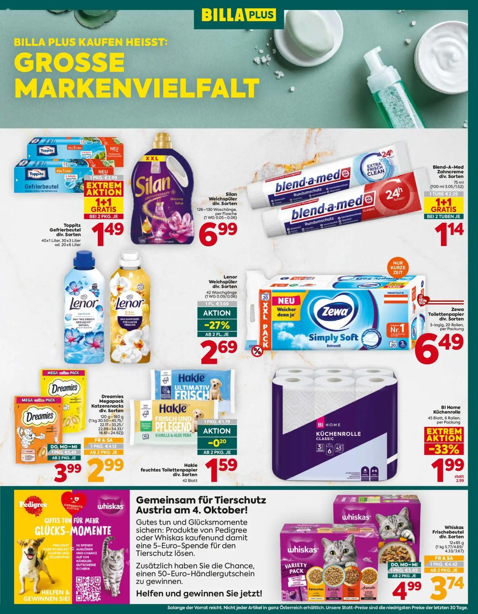 Billa Plus Prospekt, Seite 15 von 16 — Dreamies Megapack Katzensnacks, Whiskas Frischebeutel, Blend-A-Med Zahncreme
