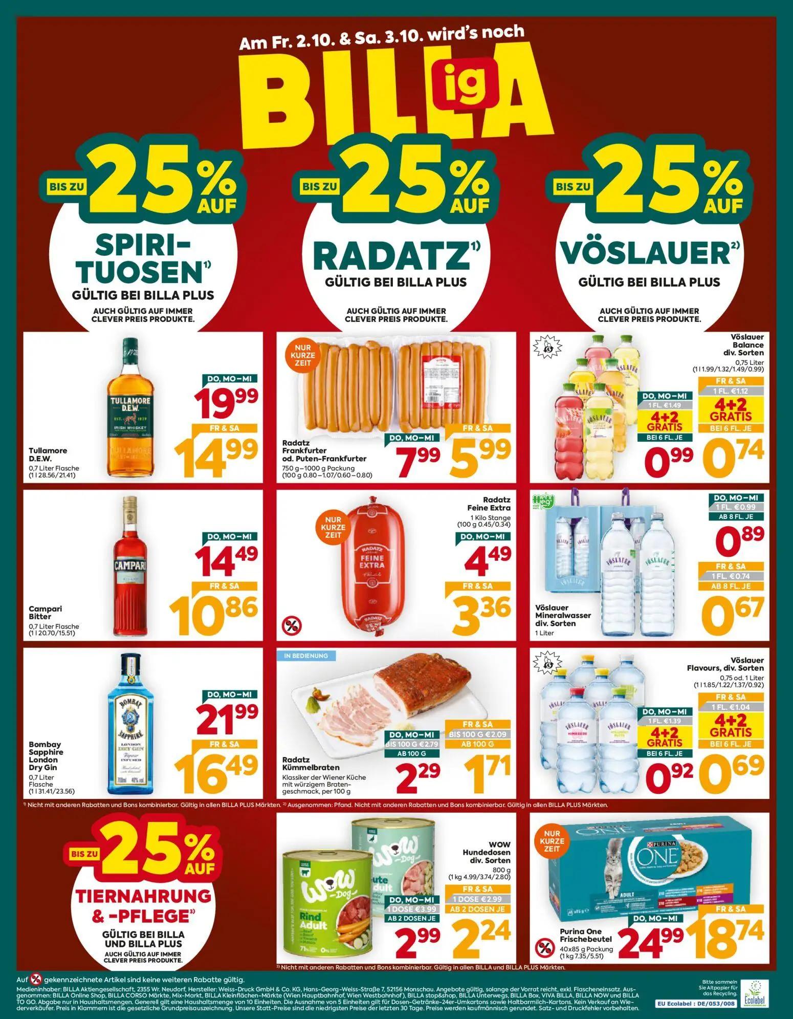 Billa Plus Prospekt, Seite 16 von 16 — Purina One Frischebeutel, Bombay Sapphire London Dry Gin, Tullamore D.E.W. Irish Whis…