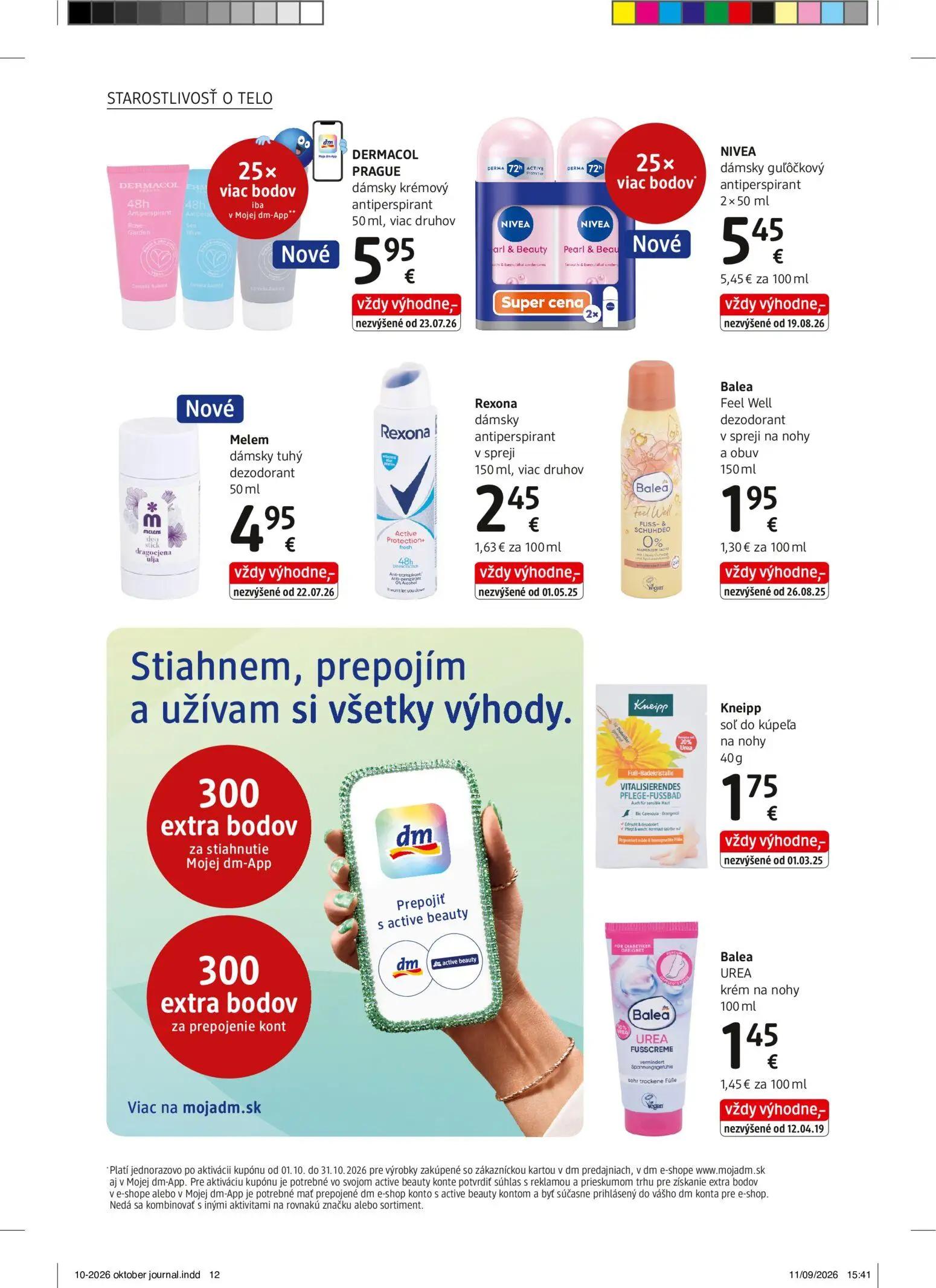 DM Drogerie leták, strana 12 z 32 — DERMACOL PRAGUE dámsky krémový antiperspirant, NIVEA dámsky guľôčkový antiperspirant, Me…
