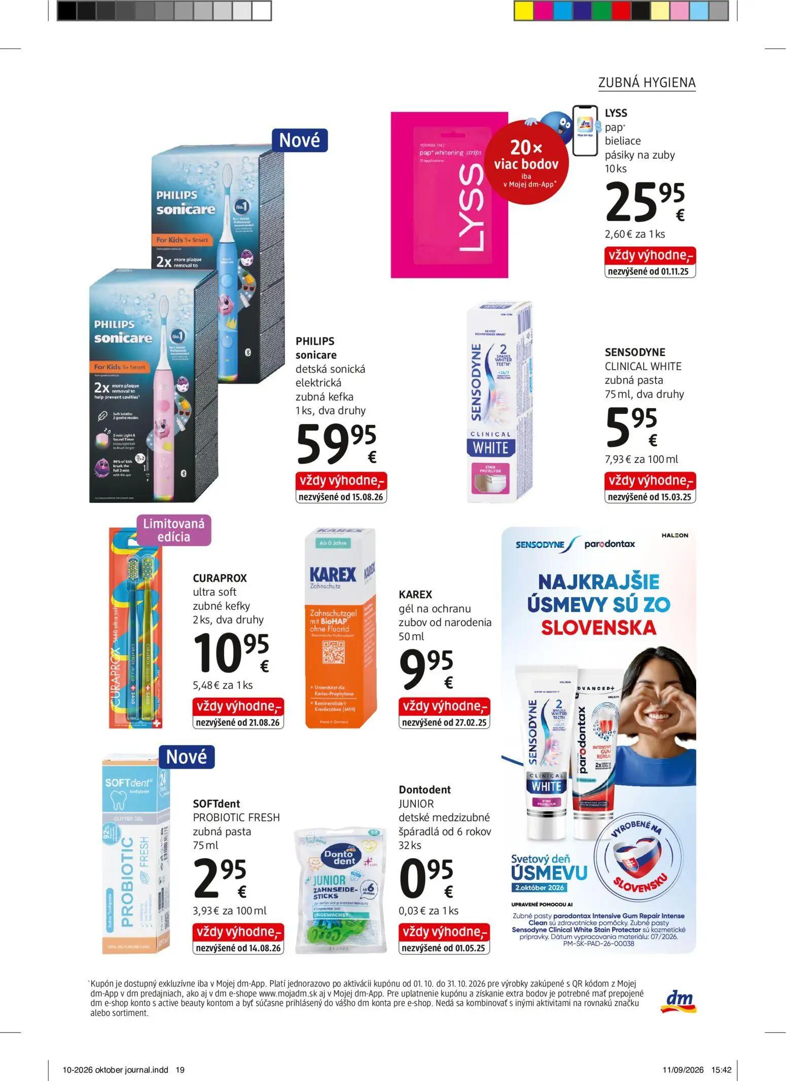 DM Drogerie leták, strana 19 z 32 — PHILIPS sonicare detská sonická elektrická zubná kefka, LYSS pap bieliace pásiky na zuby…