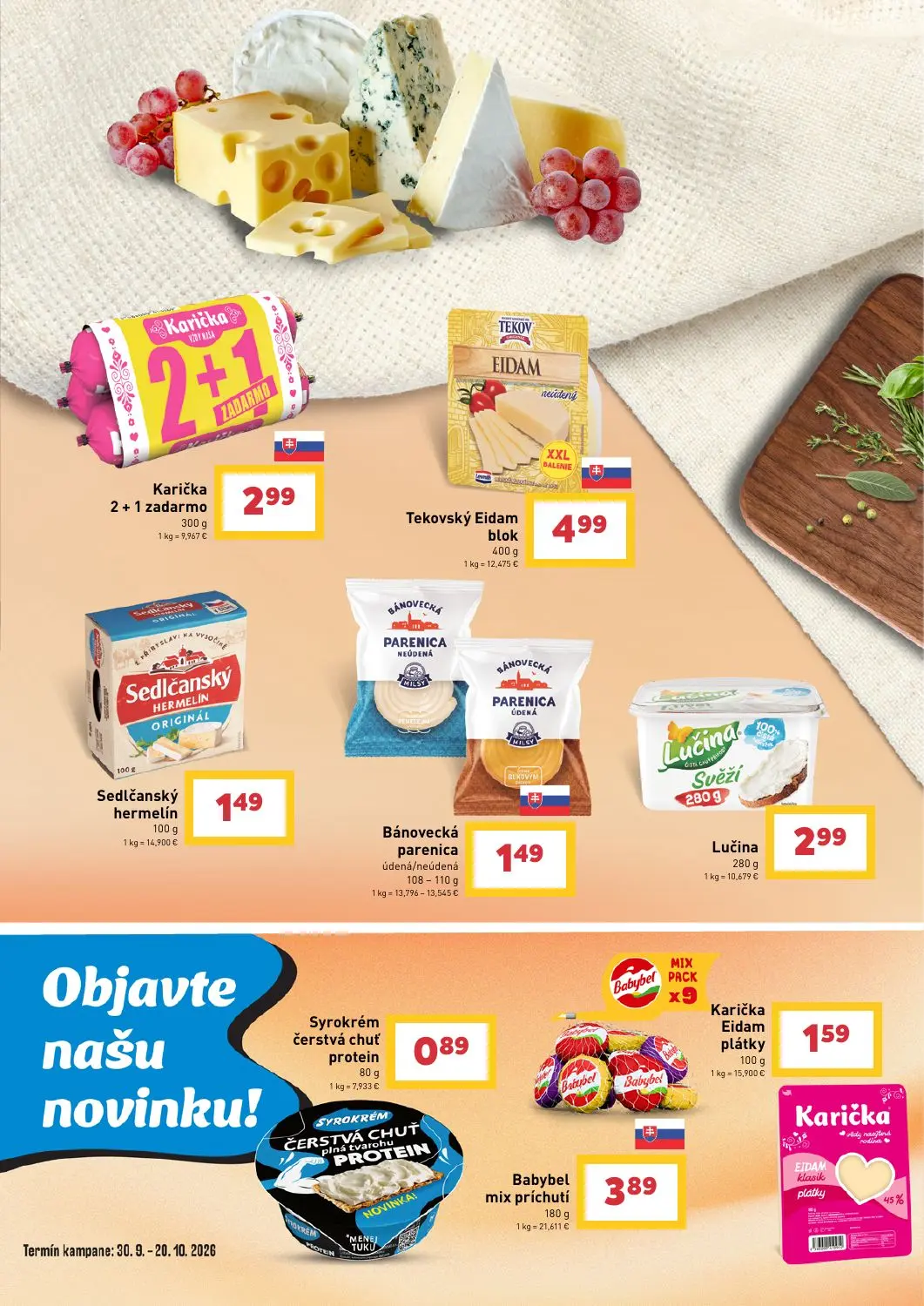 Billa leták, strana 5 z 43 — Karička 2+1 zadarmo, Tekovský Eidam blok, Sedlčanský hermelín