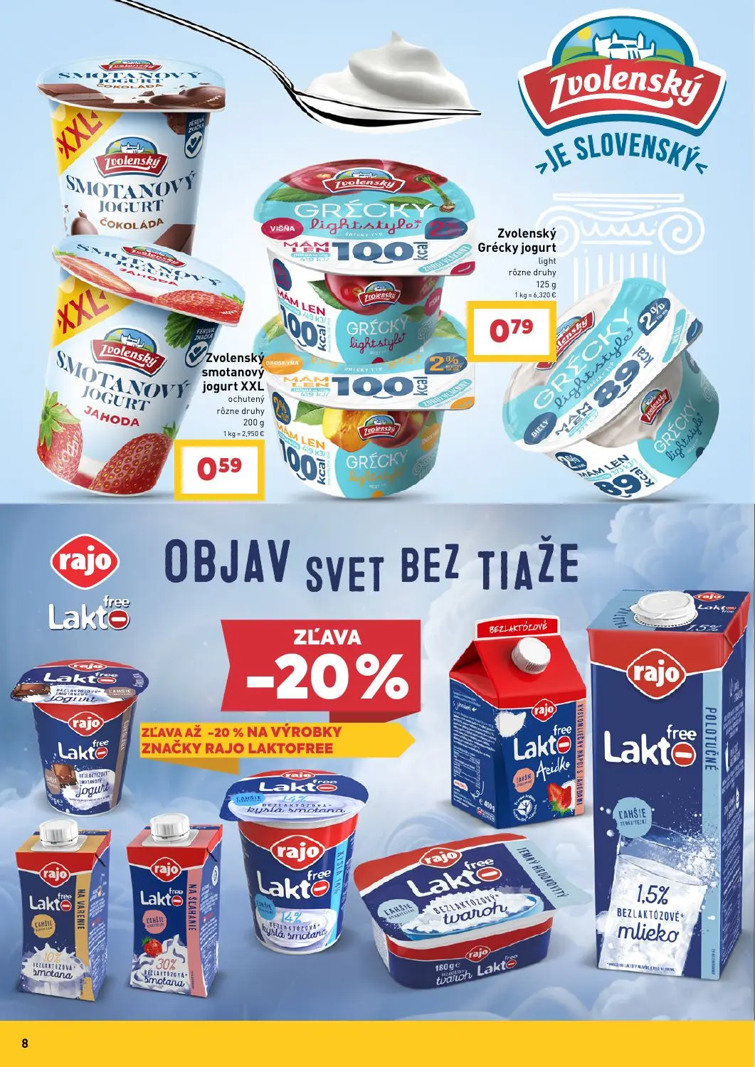 Billa leták, strana 8 z 43 — Zvolenský smotanový jogurt XXL ochutený rôzne druhy, Zvolenský Grécky jogurt light rôzne druhy