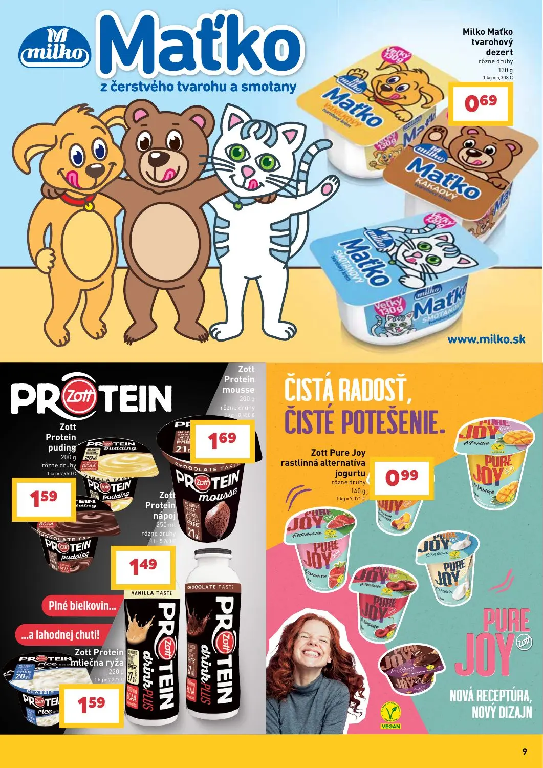 Billa leták, strana 9 z 43 — Milko Maťko tvarohový dezert, Zott Protein puding, Zott Protein mousse