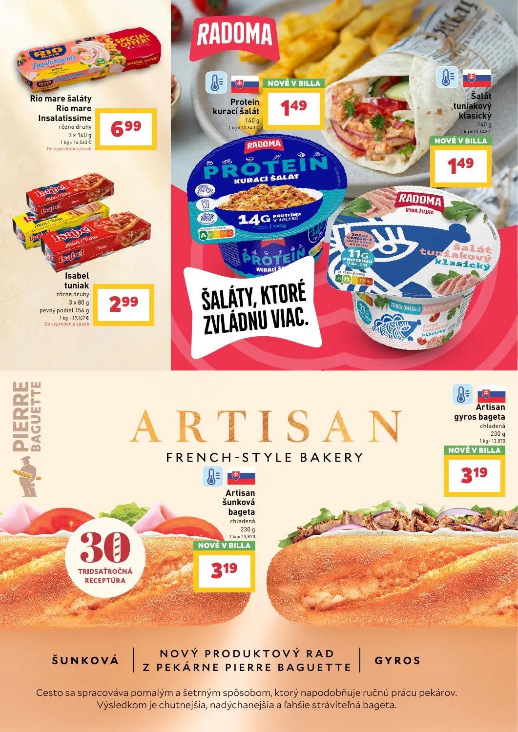 Billa leták, strana 12 z 43 — Rio mare šaláty Rio mare Insalatissime, Protein kurací šalát, Šalát tuniakový klasický
