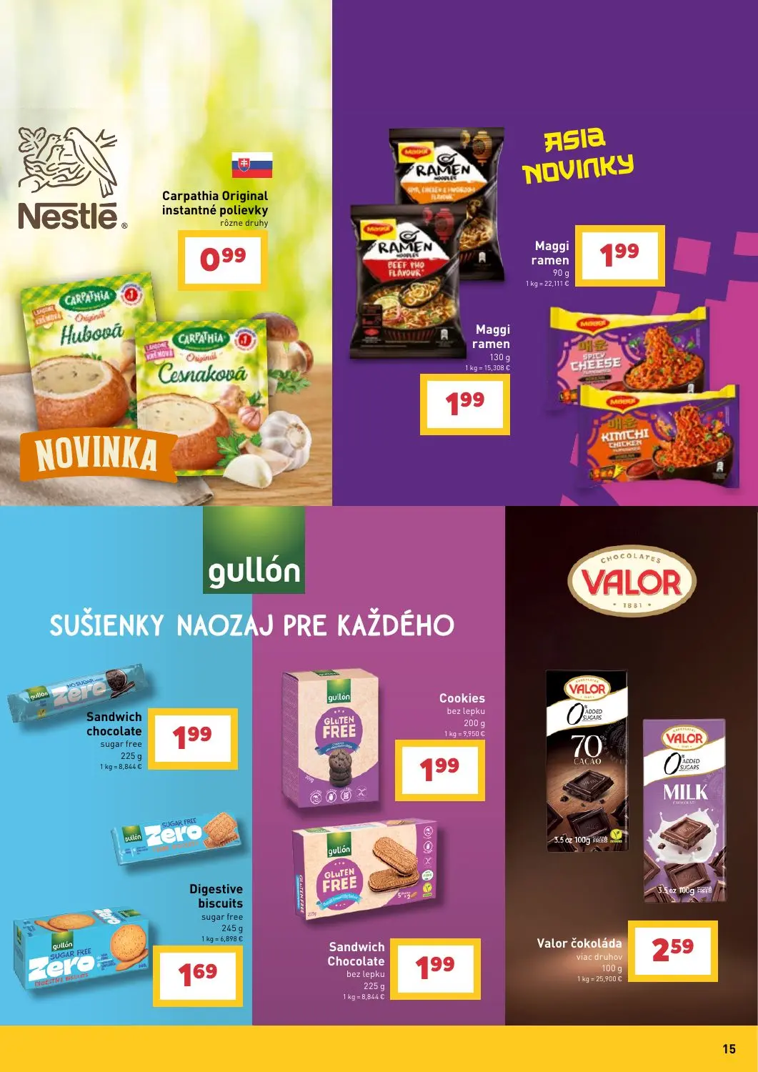 Billa leták, strana 15 z 43 — Carpathia Original instantné polievky rôzne druhy, Maggi ramen, Maggi ramen