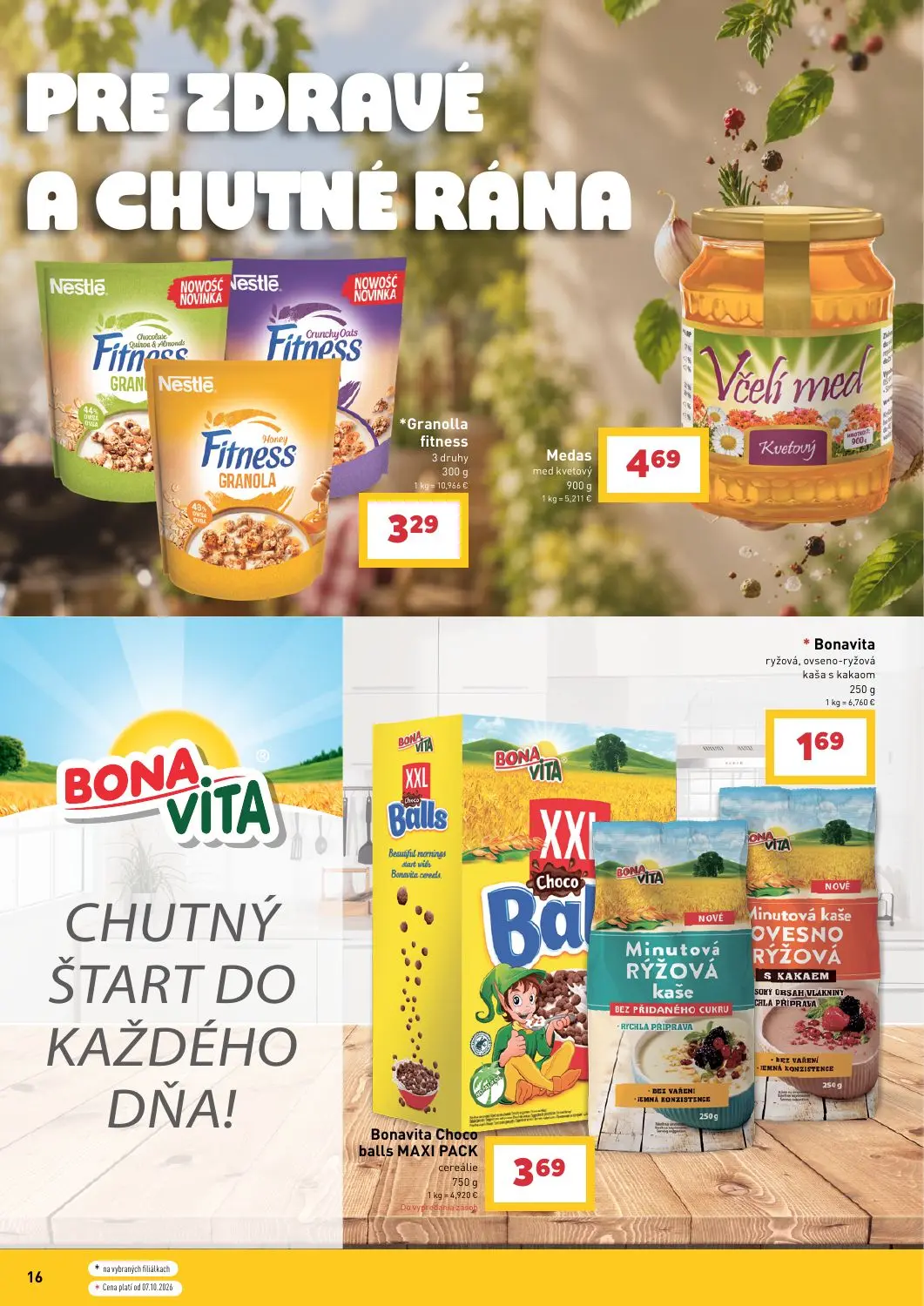 Billa leták, strana 16 z 43 — Granolla fitness, Medas med kvetový, Bonavita ryžová, ovseno-ryžová kaša s kakaom