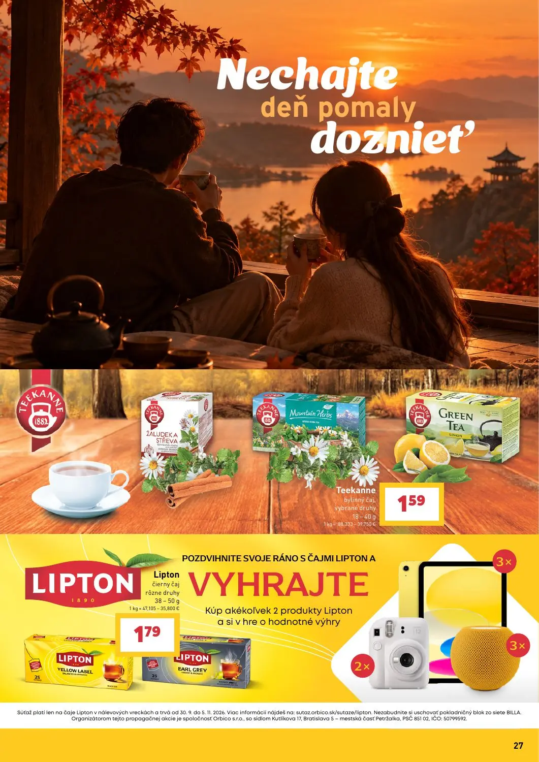 Billa leták, strana 27 z 43 — Teekanne bylinný čaj, vybrané druhy, Lipton čierny čaj rôzne druhy