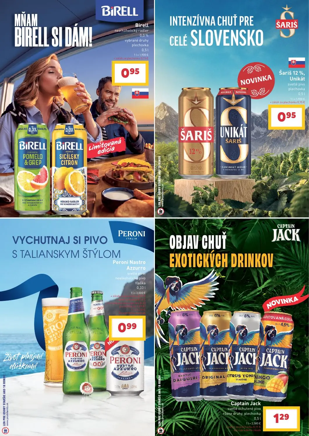 Billa leták, strana 28 z 43 — Birell nealkoholický radler vybrané druhy, Šariš 12%, Unikát svetlé pivo, Peroni Nastro Azzurr…