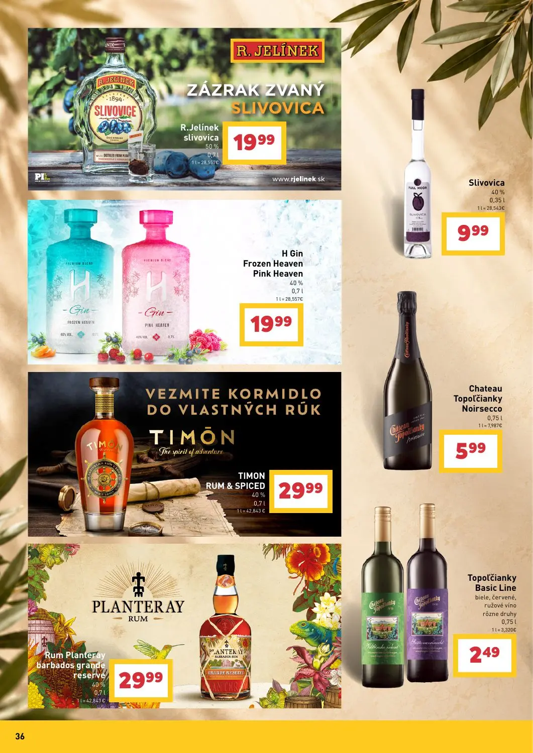 Billa leták, strana 36 z 43 — R.Jelínek slivovica, Slivovica, H Gin Frozen Heaven Pink Heaven
