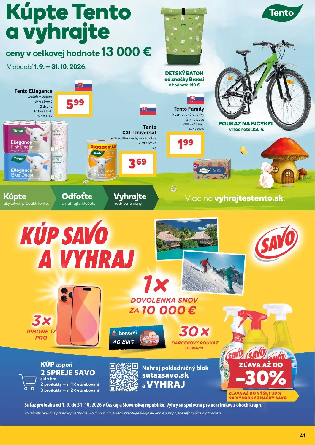 Billa leták, strana 41 z 43 — Tento Ellegance toaletný papier, Tento XXL Universal extra dlhá kuchynská rolka, Tento Family …